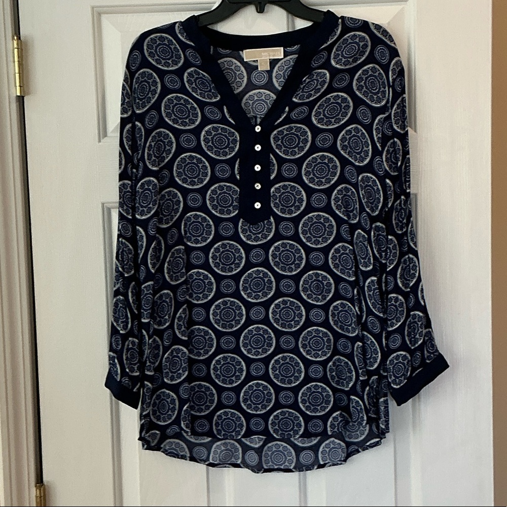MICHAEL Michael Kors Navy and White Printed Henley Tunic